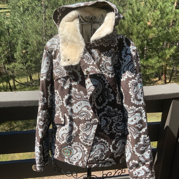 Burton Brown and White Paisley Ski Jacket - Picture 1 of 7